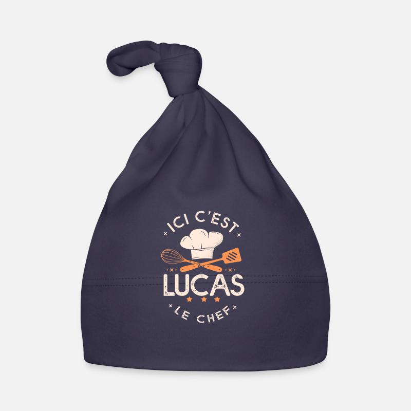 Lucas Chef Ici c est lucas le chef cuisinier - Bonnet bio Bébé - marine