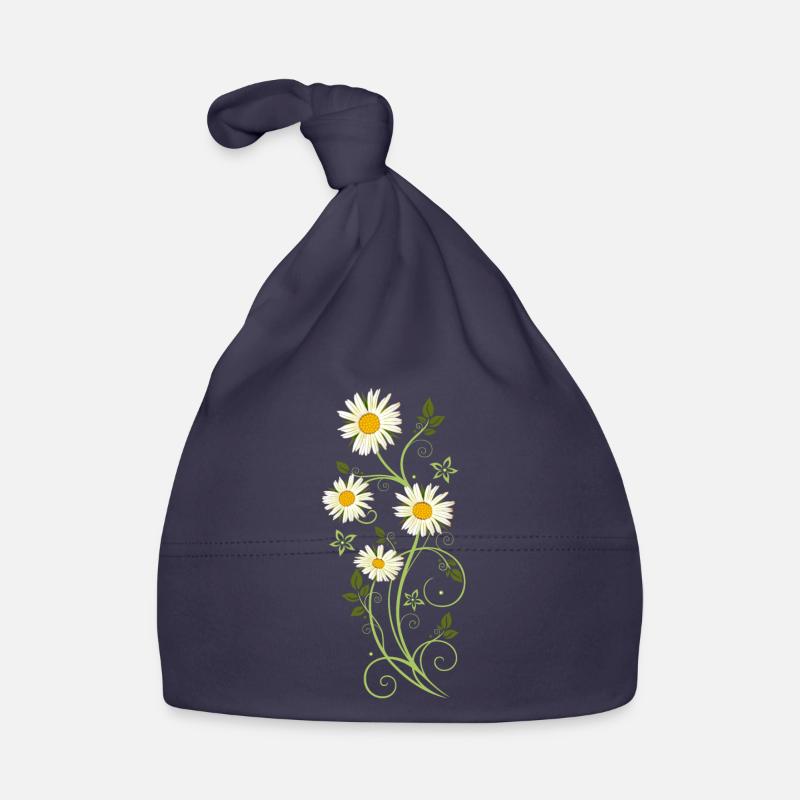 Filigrane Ranke avec marguerites - Bonnet bio Bébé - marine