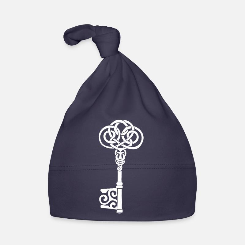 Clé celtique blanche - Bonnet bio Bébé - marine