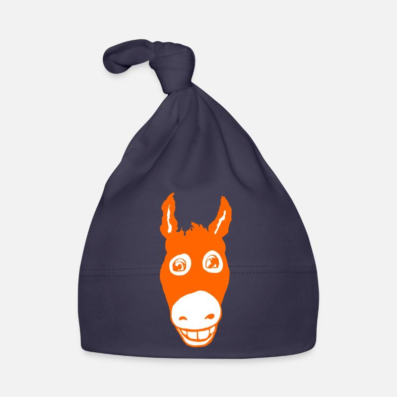 Orange âne souriant - Bonnet bio Bébé - marine