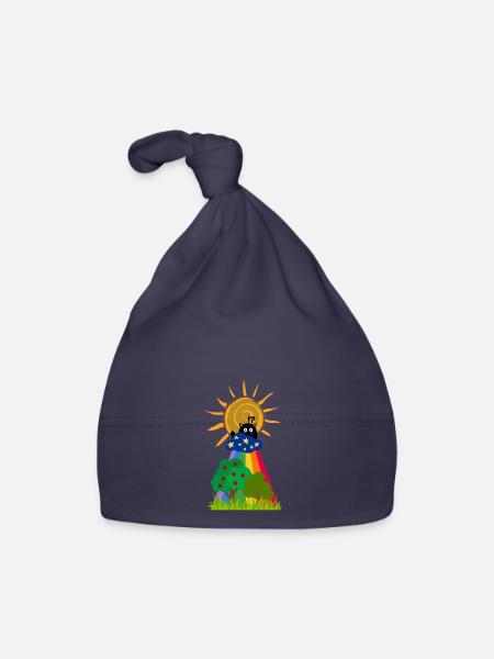 Le chat surpris dans les nuages - Bonnet bio Bébé - marine - Devant