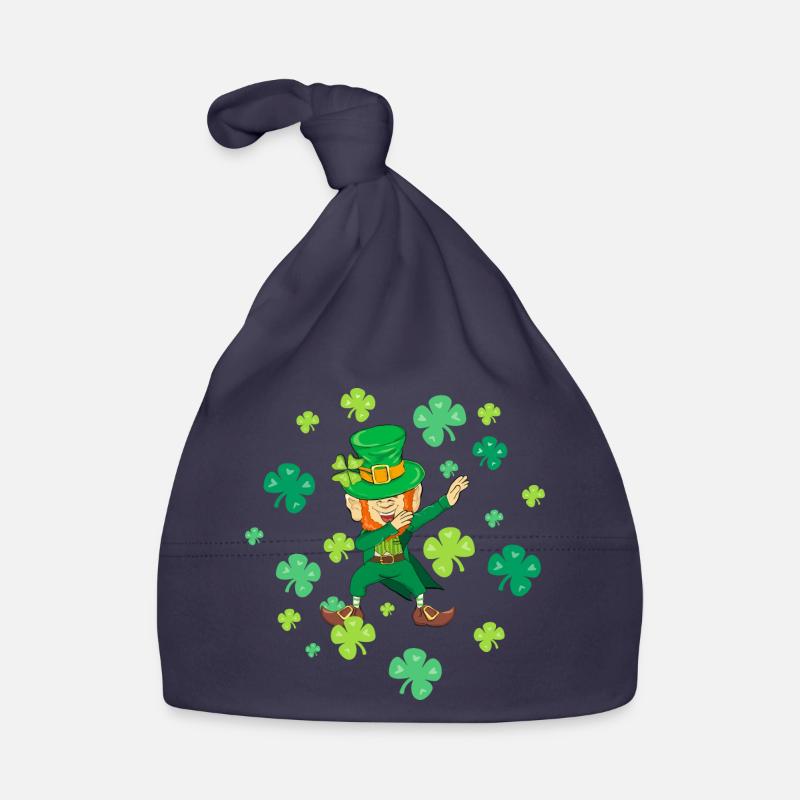 Leprechaun dansant Dabbing Trèfles Porte-bonheur - Bonnet bio Bébé - marine