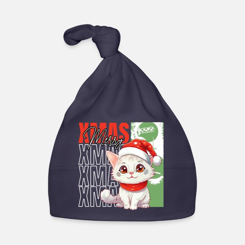 Chat Noël Joyeux Miaou Catmas Laide Mignon Bonnet bio Bébé