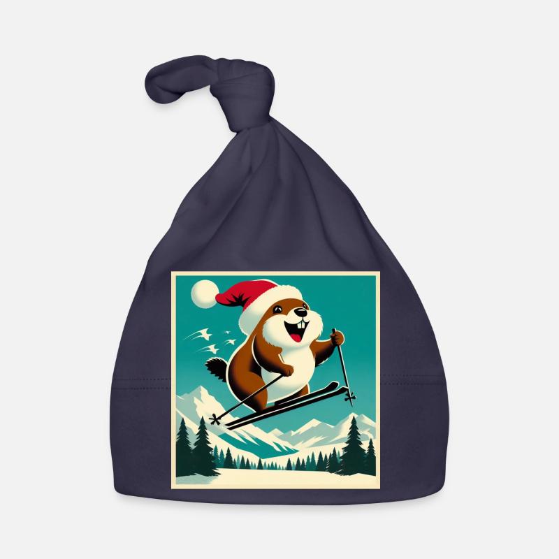 Marmotte Ski Affiche Vintage Bonnet bio Bébé
