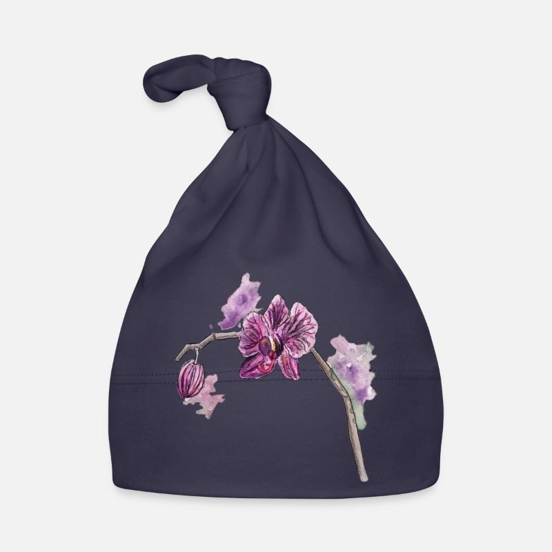 Orchidée - Plante - Fleur - Bonnet bio Bébé - marine