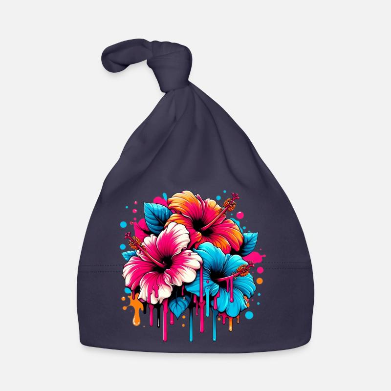 Fleurs d’hibiscus - Bonnet bio Bébé - marine
