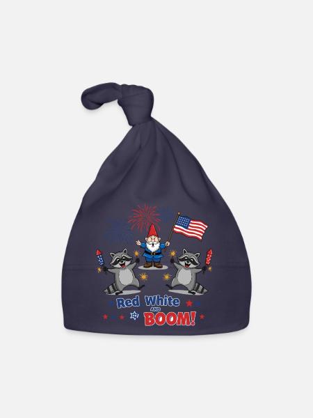 Raccoon 4th of July Fireworks Party - Organic Baby Cap - navy - Front