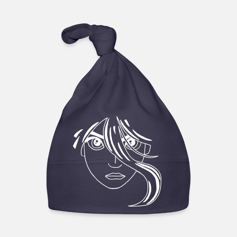Visage manga blanc - Bonnet bio Bébé - marine