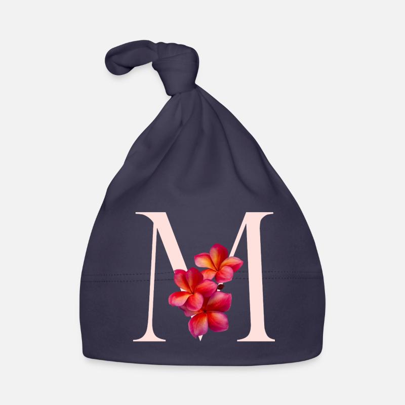 Monogramme M avec fleur rose Bonnet bio Bébé