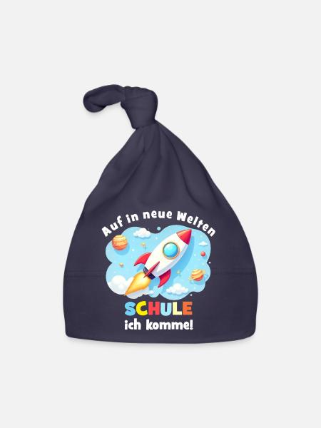 Rakete ins neue Schuljahr - Baby Bio-Mütze - Navy - Vorne