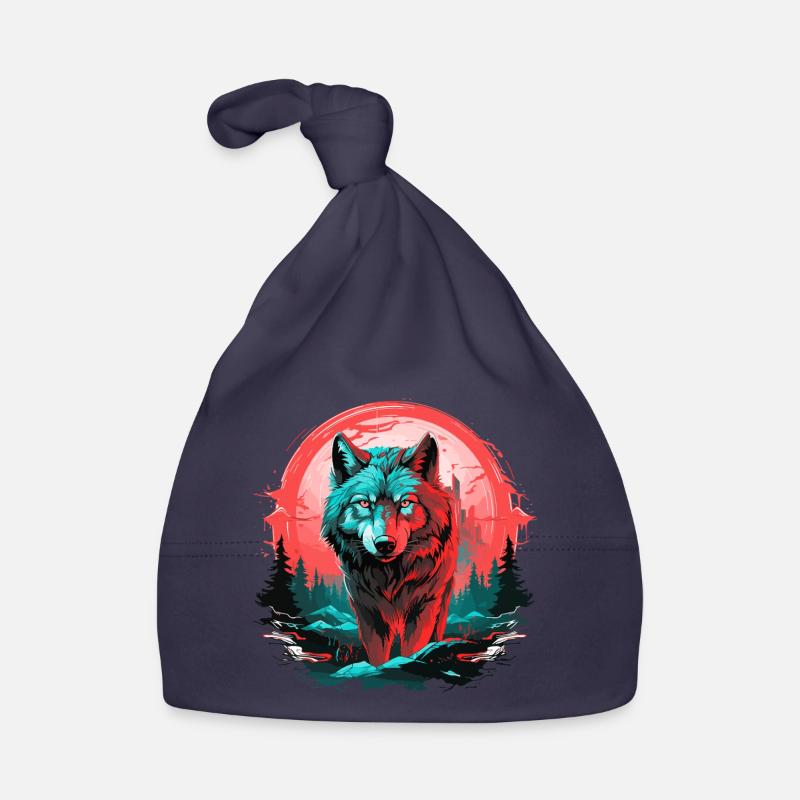 Wolf Night Moon Neon Wolf Head Forest Nature Mountains Organic Baby Cap
