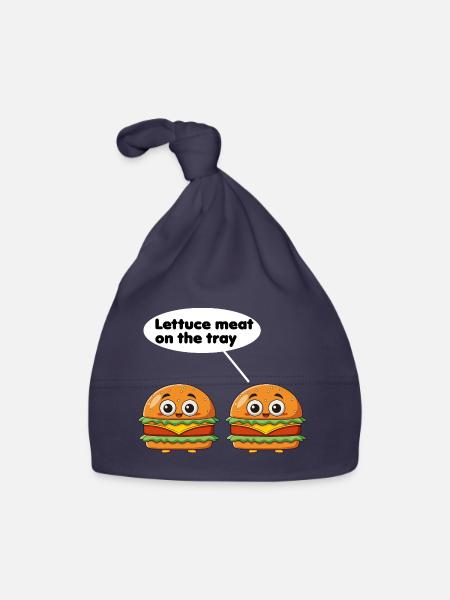 Salatfleisch auf dem Tablett lustiges Burger-Wortspiel - Baby Bio-Mütze - Navy - Vorne