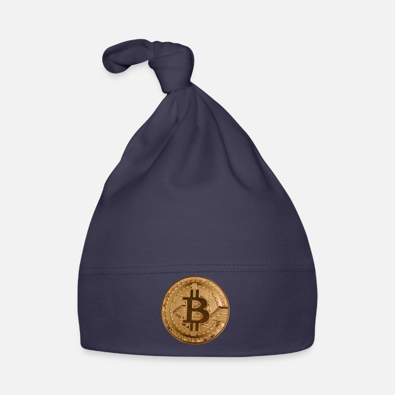 Button "BITCOIN"-Design, Logo, Aufkleber, Magnet - Baby Bio-Mütze - Navy