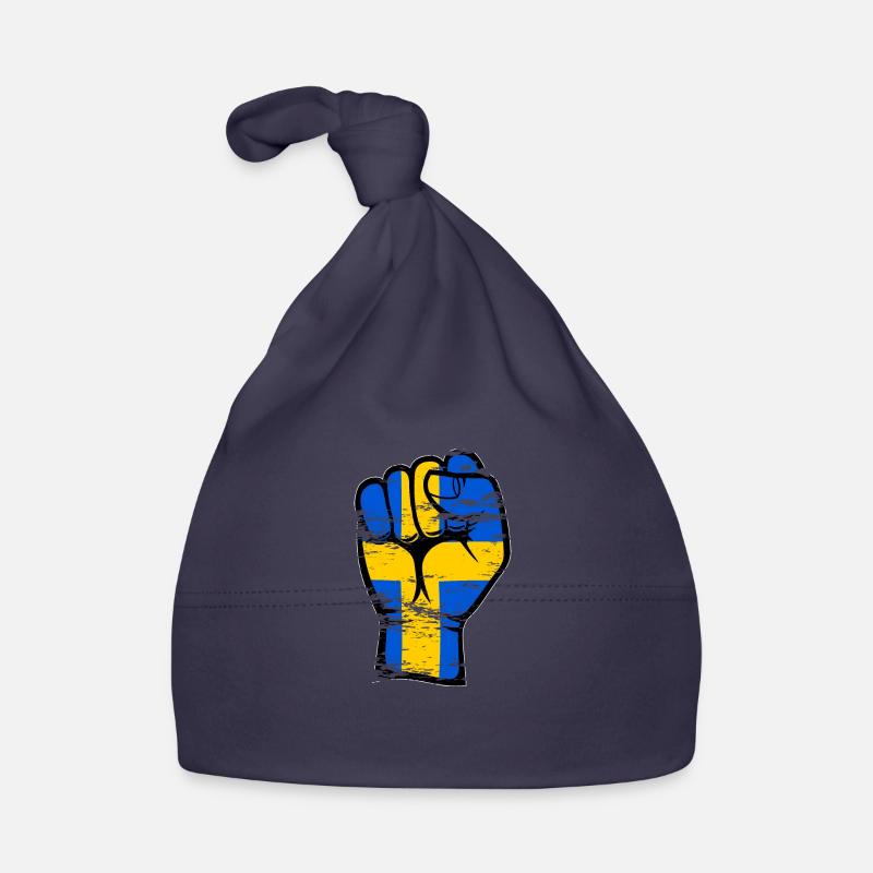 Icône de main de poing de drapeau de la Suède utilisée Bonnet bio Bébé