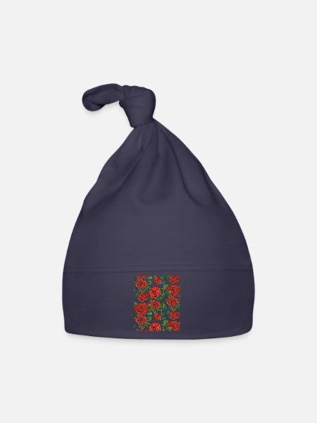 Roses Pattern - Organic Baby Cap - navy - Front