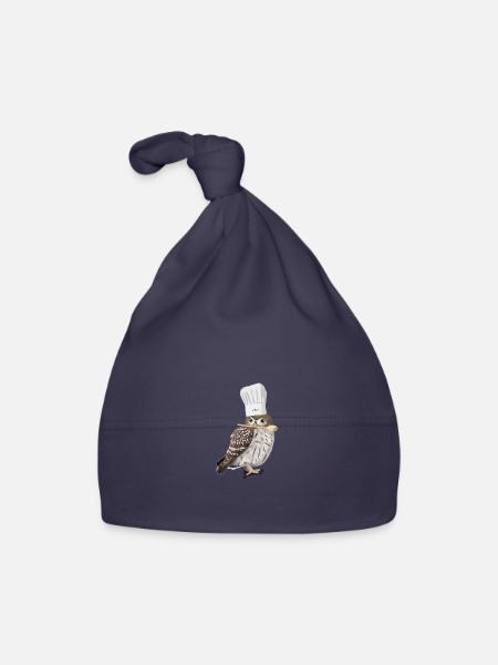 Eule Koch Chefkoch Küche Vogel Vogelbeobachter - Baby Bio-Mütze - Navy - Vorne