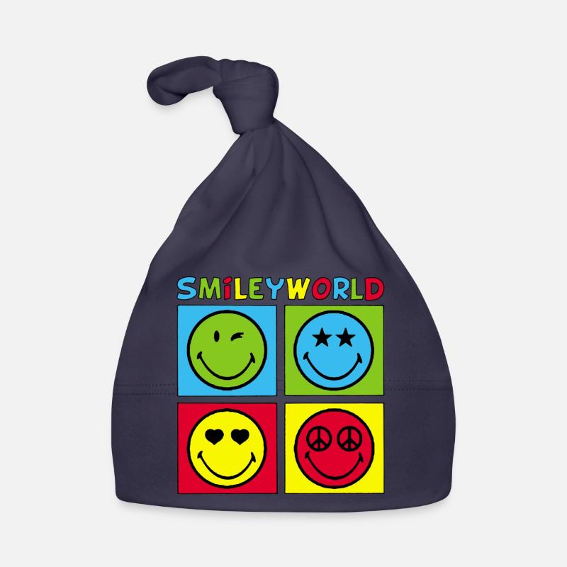 Smileys et quadrichromie - Bonnet bio Bébé - marine