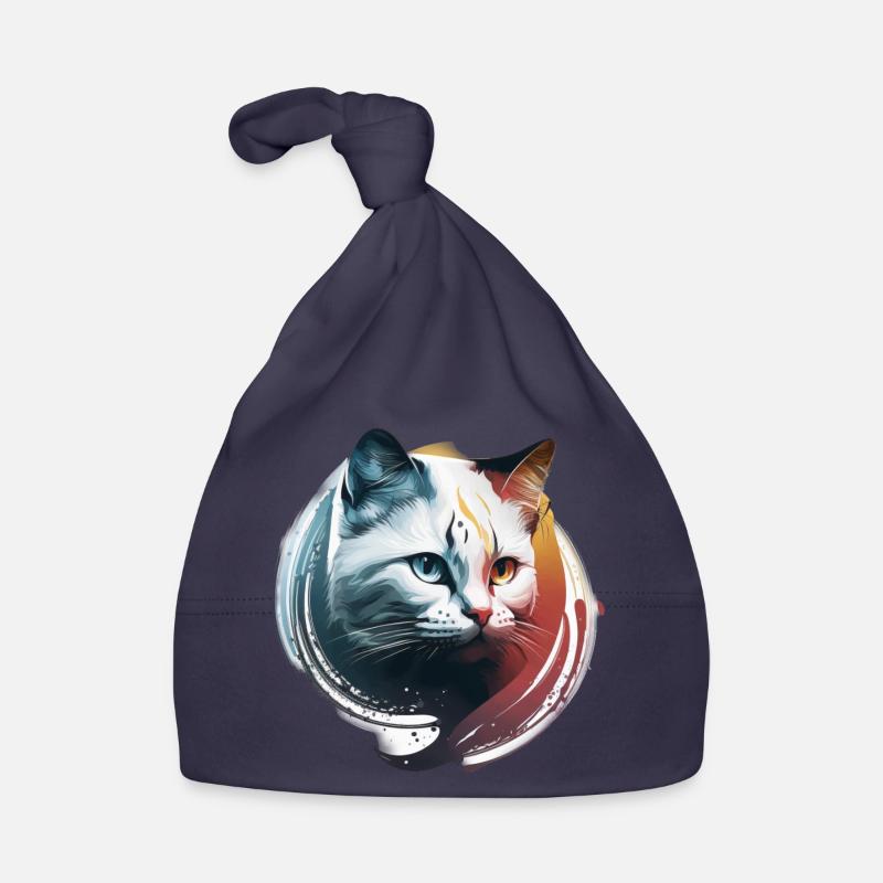 Chat blanc contraste chaleur froide - Bonnet bio Bébé - marine