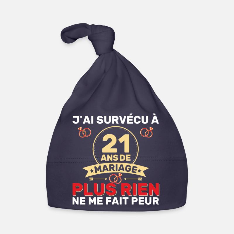 21 Ans De Mariage Noces De Coton Cadeau Mari 21eme - Bonnet bio Bébé - marine