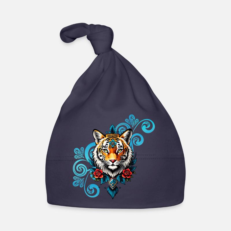 Tigre avec des décorations florales. Bonnet bio Bébé