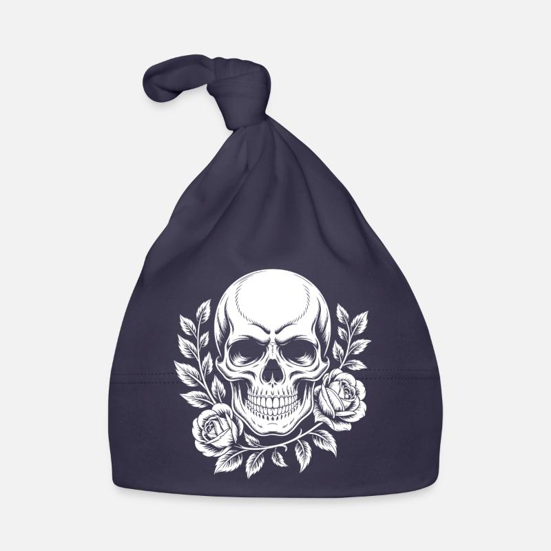 Monochrome skull with rose branch Organic Baby Cap