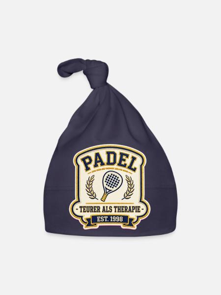 Padel Shirt Teurer Als Therapie | Padel Geschenk - Baby Bio-Mütze - Navy - Vorne