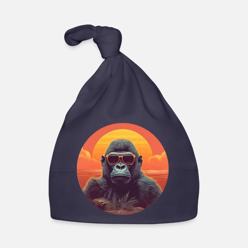 Gorille cool au coucher du soleil: conception de singe détendue Bonnet bio Bébé