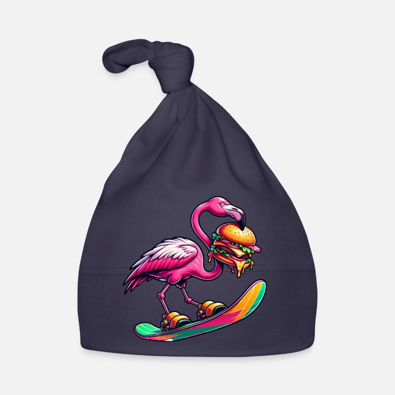 Flamingo Snowboarder mit Burger Baby Bio-Mütze