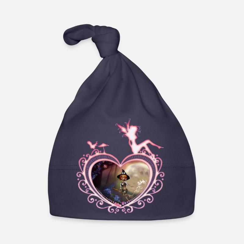 Cute little witch flying with a broom Organic Baby Cap