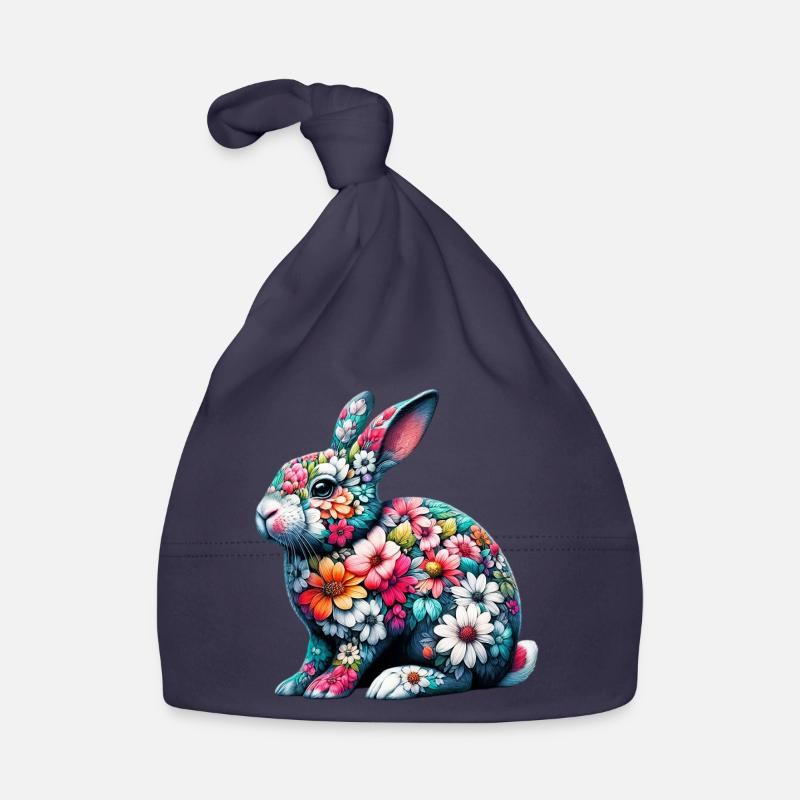 Lapin décoré de fleurs Bonnet bio Bébé