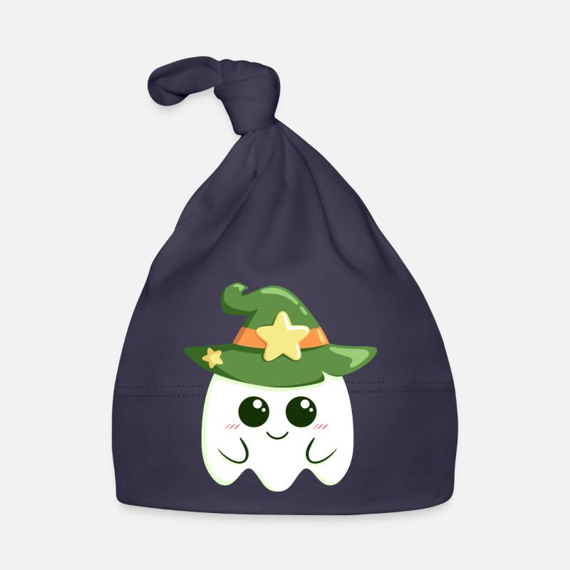 Cute ghost for Halloween dressed as a witch Organic Baby Cap