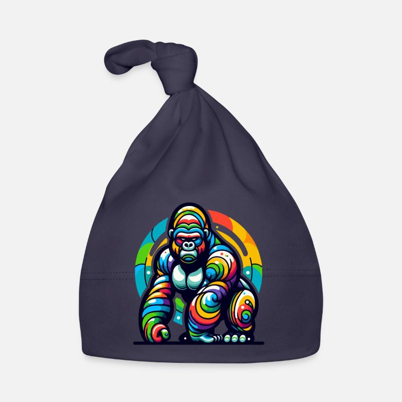 SITZENDER GORILLA AFFE TIER BUNT FARBEN KUNST RUND Baby Bio-Mütze
