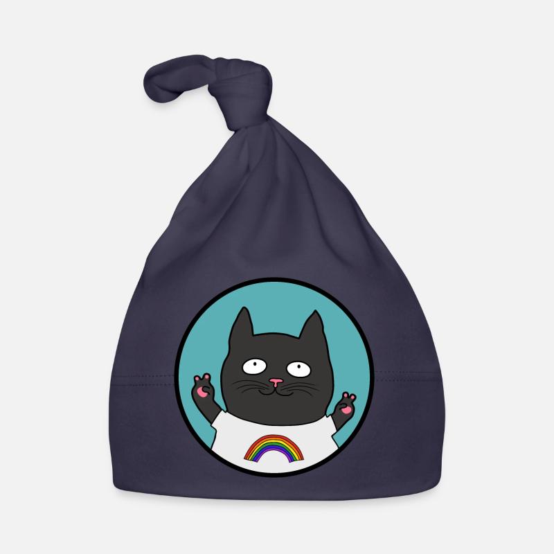 Fierté chat noir arc-en-ciel - Bonnet bio Bébé - marine