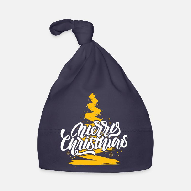 Merry Christmas Script on Gold Tree Organic Baby Cap