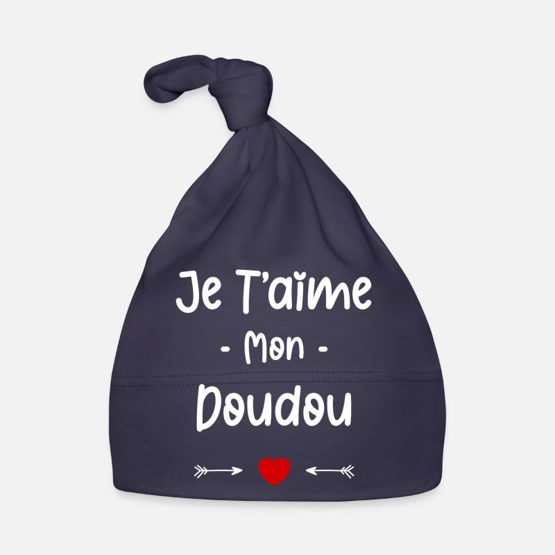 Je t'aime mon Doudou - Bonnet bio Bébé - marine