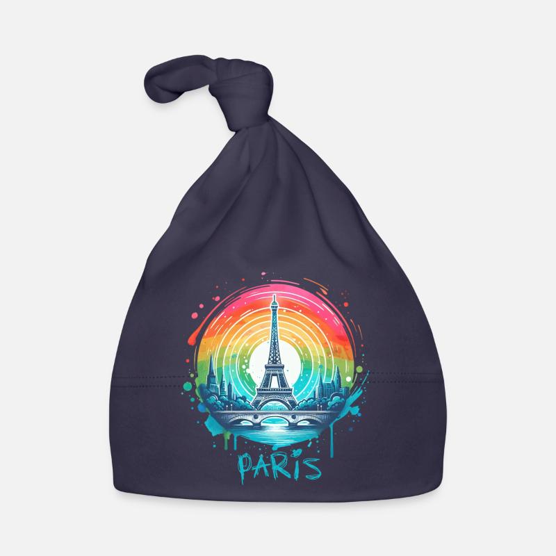 Pariser Eiffelturm mit Regenbogen-LGBT-Skyline - Baby Bio-Mütze - Navy