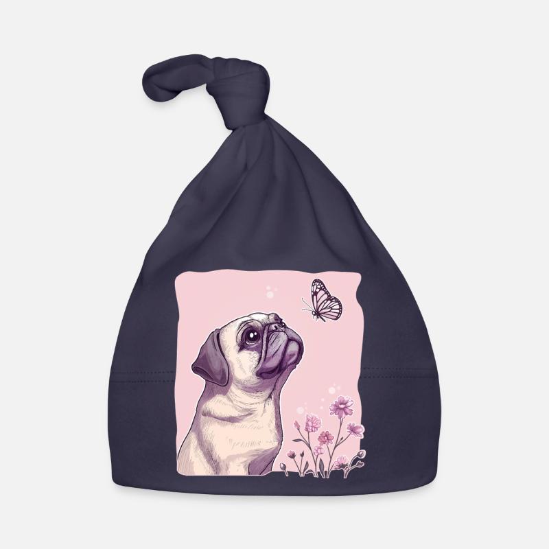 Mops mit Schmetterling Baby Bio-Mütze