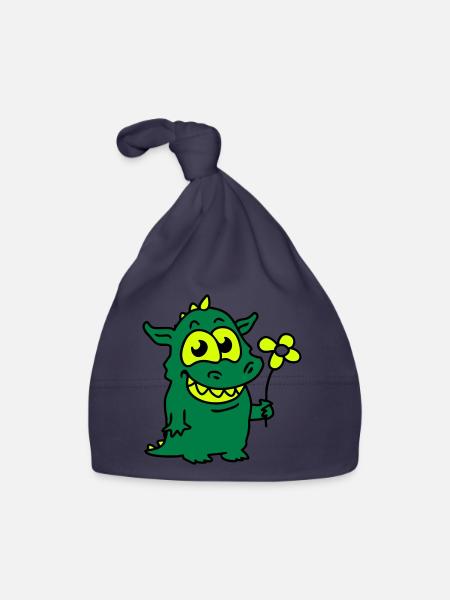 Drache mit Blume - Baby Bio-Mütze - Navy - Vorne