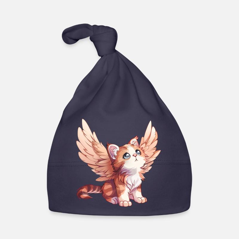 Conception de bande dessinée d’ange chat mignon - Bonnet bio Bébé - marine