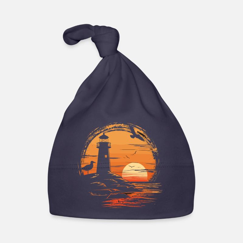 Mouette Seabird Lighthouse Coucher de Soleil Bonnet bio Bébé