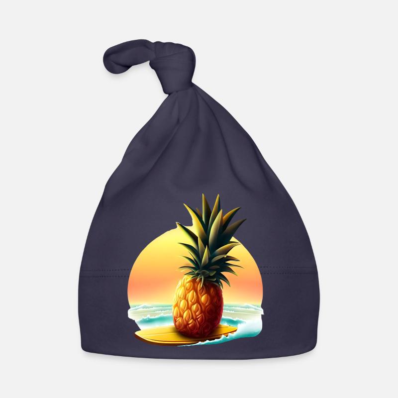 Surfeur d’ananas au coucher du soleil Bonnet bio Bébé