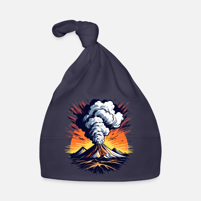 Éruption volcanique, éruption avec nuage de cendres et lave - Bonnet bio Bébé - marine