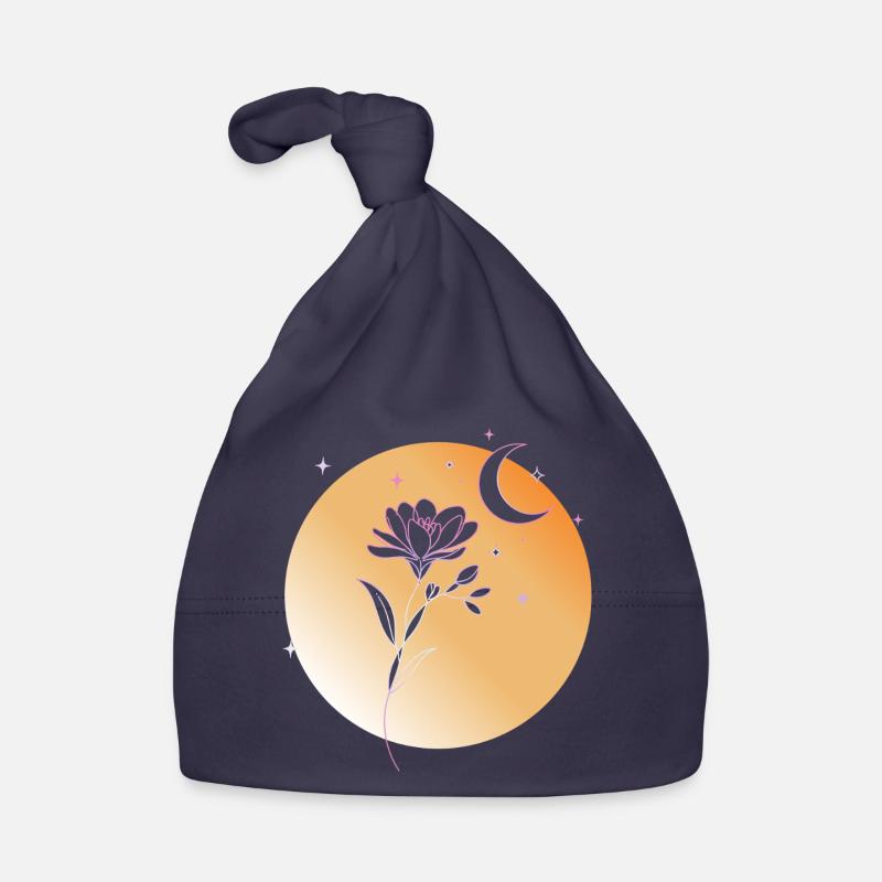 Freesia with Moon Line Art Illustration Organic Baby Cap
