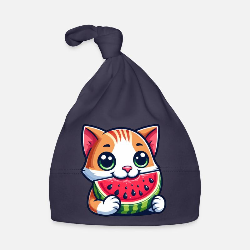 Chat avec melon drôle fruit dessin animé chat Bonnet bio Bébé