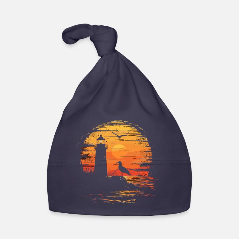 Seagull Seabird Lighthouse Sunset Organic Baby Cap