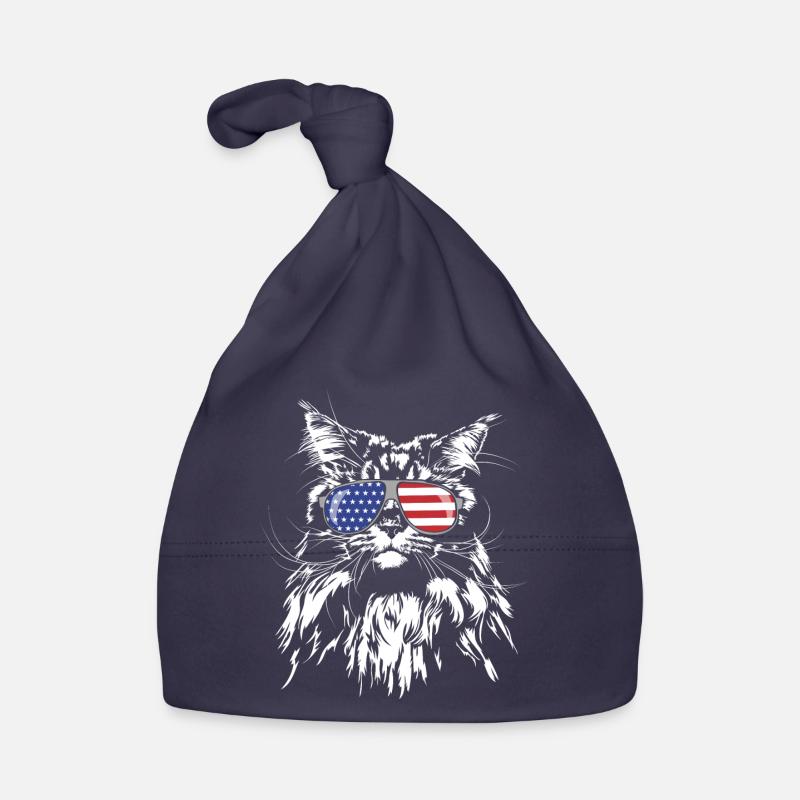 Drapeau de l'Amérique MAINE COON Chat de race pure de Wilsign - Bonnet bio Bébé - marine