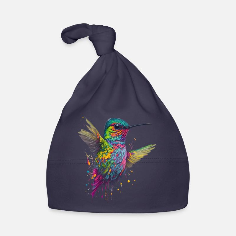 Explosion de couleurs Hummingbird Artwork - Bonnet bio Bébé - marine