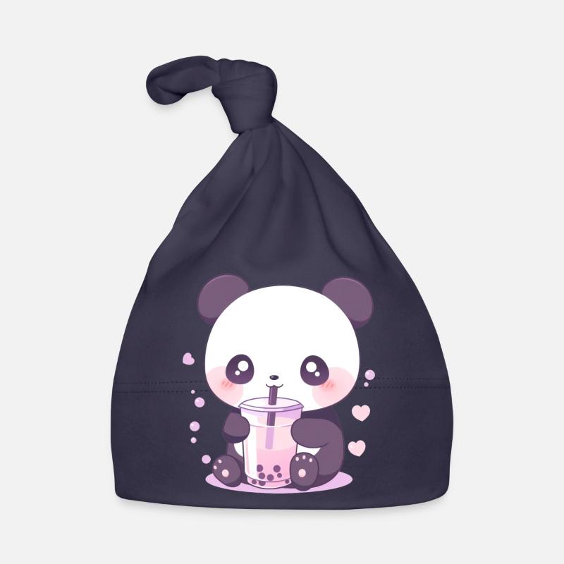 Kawaii Panda Bubble Tea Boba Tea - Bonnet bio Bébé - marine