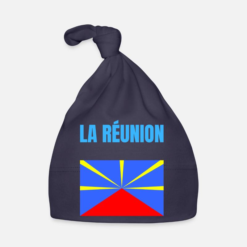 T-shirt drapeau La Réunion volcan - Bonnet bio Bébé - marine