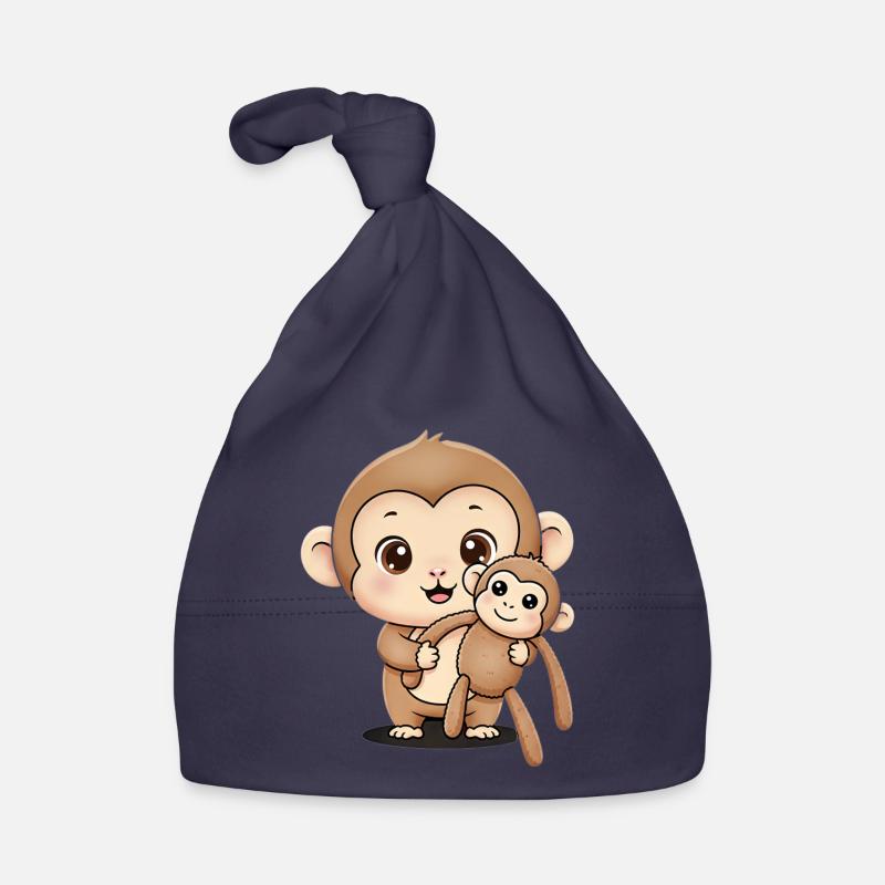 Cute Punch Monkey Holding Soft Toy Organic Baby Cap